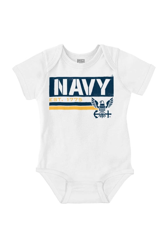 US Navy Eagle Anchor Logo Est 1775 Romper Boys or Girls Infant Baby Brisco Brands 6M