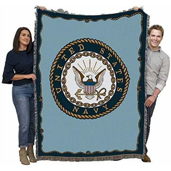 Pure Country Weavers Navy Emblem Blanket Tapestry Throw Woven from Cotton - Made in The USA (72x54)