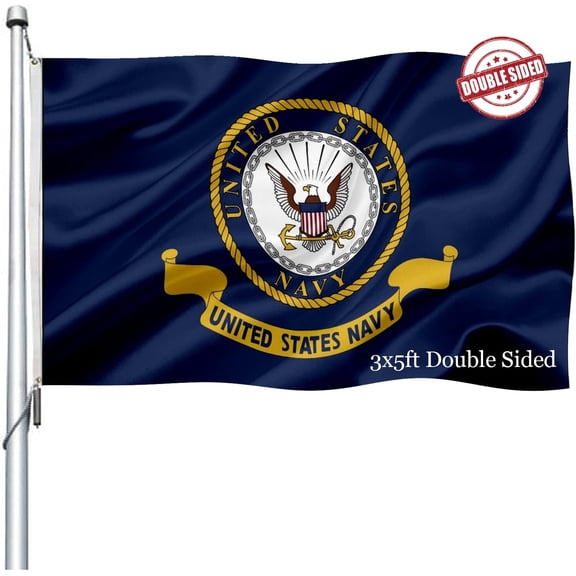 US Navy Emblem Flag Double Sided 3x5 Outdoor- Heavy Duty Naval Military Flags -United State Navy Flags Banner with 2 Brass Grommets 4 Rows Stitched