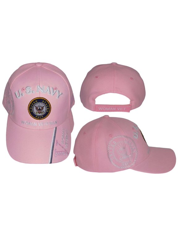 US Navy Emblem Woman Veteran V Pink Shadow Acrylic Embroidered Hat Cap