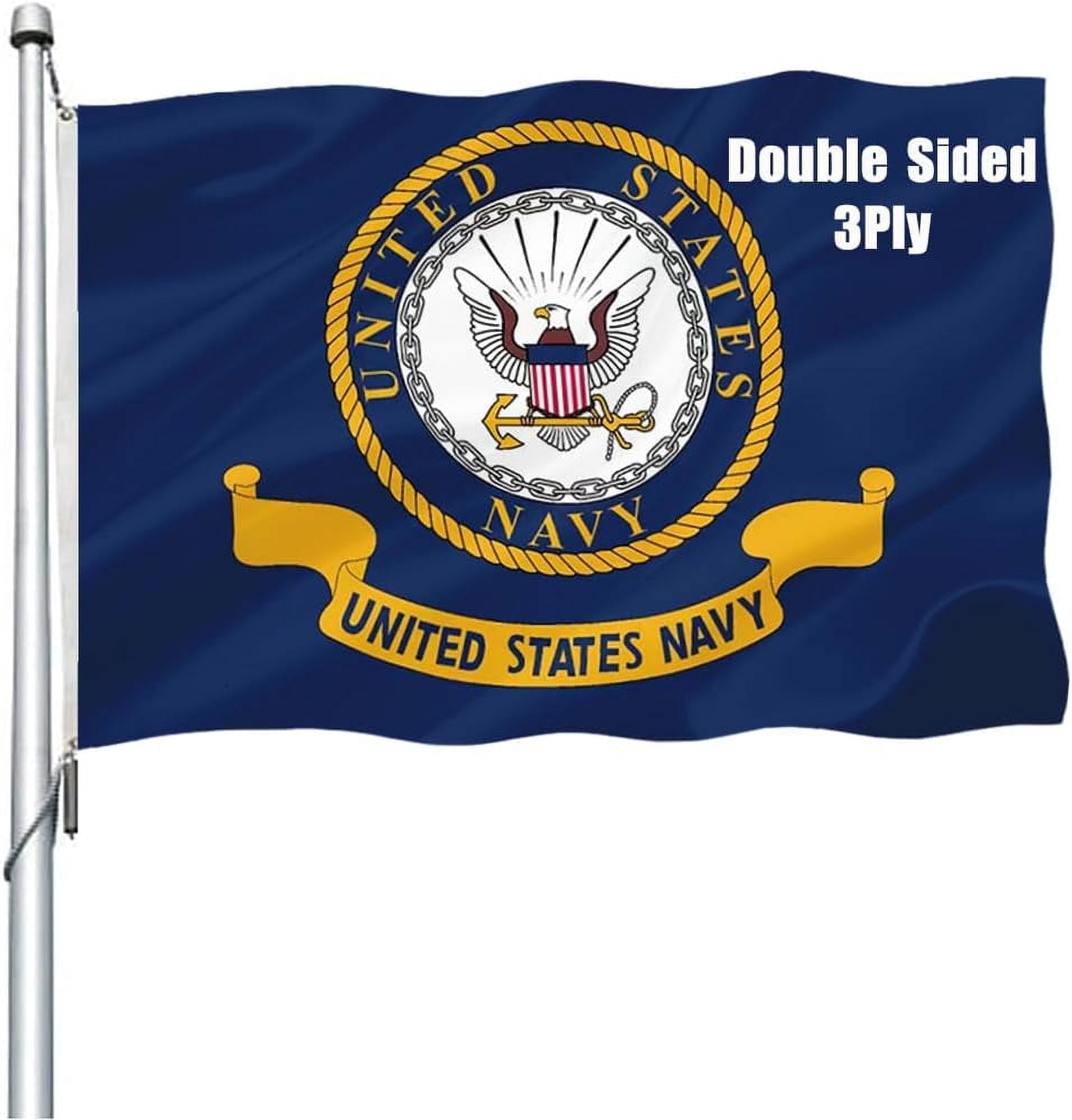 US Navy Flag 3x5 FT Outdoor 3Ply Double Sided US American Navy Flags USA Army Military Flags Navy Naval Military Flags United State Navy Flags Banner 2 Brass Grommets US Navy Decor Outside Indoor