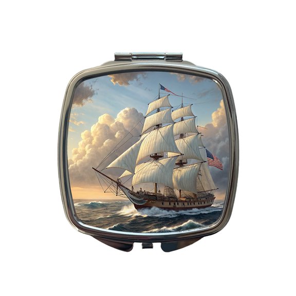 US Navy Frigate 18th Century Sailing Ship At Sea Travel Makeup Handbag Purse Small Pocket Compact Mirror