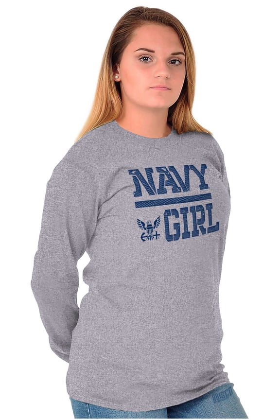 US Navy Girl Military Anchor Logo Women Plus Size Long Sleeve Tee Brisco Brands 3X