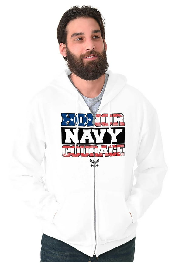 US Navy Honor Courage American Flag Unisex Plus Size Zip Hoodie Brisco Brands 4X