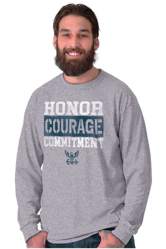 US Navy Honor Courage Commitment Unisex Plus Size Long Sleeve Tee Shirt Brisco Brands 3X