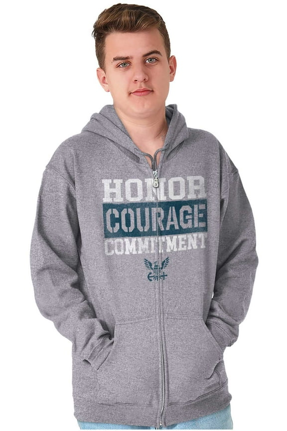 US Navy Honor Courage Commitment Unisex Plus Size Zip Hoodie Brisco Brands 5X