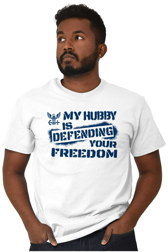 US Navy Husband Defending Freedom Wife Men's Graphic T Shirt Tees Brisco Brands M