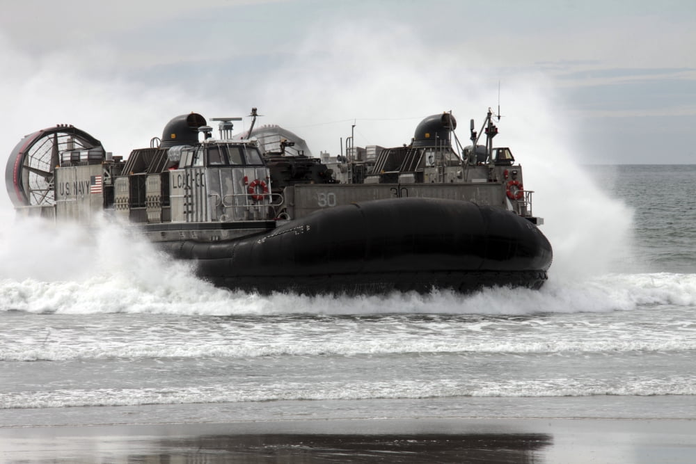 US Navy Landing Craft Air Cushion makes a beach landing Canvas Art - Stocktrek Images (34 x 23)