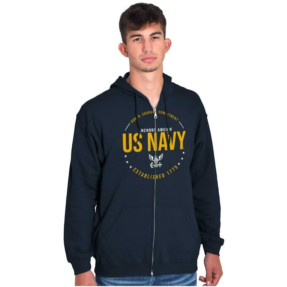 US Navy Logo Anchors Aweigh Est 1775 Unisex Plus Size Zip Hoodie Brisco Brands 2X