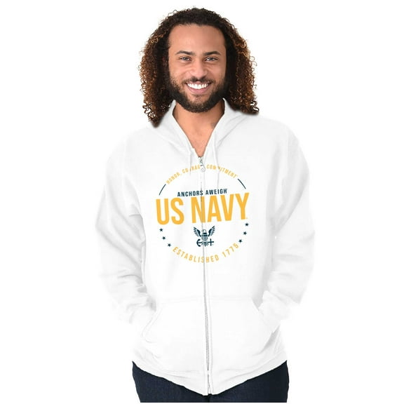 US Navy Logo Anchors Aweigh Est 1775 Zip Up Hoodie Men's Women's Brisco Brands M