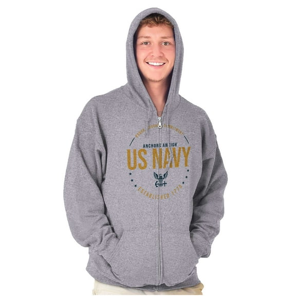 US Navy Logo Anchors Aweigh Est 1775 Zip Up Hoodie Men's Women's Brisco Brands S