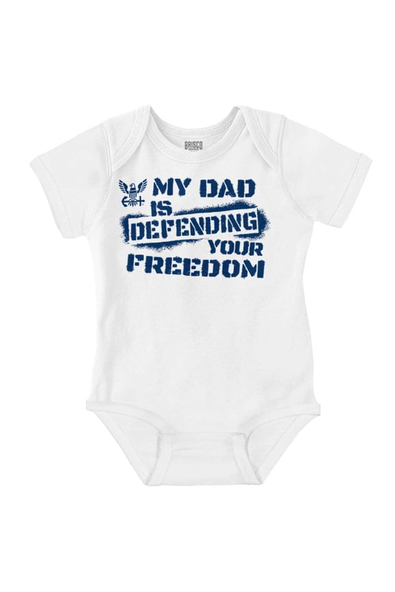 US Navy Logo Dad Defending Freedom Romper Boys or Girls Infant Baby Brisco Brands 6M