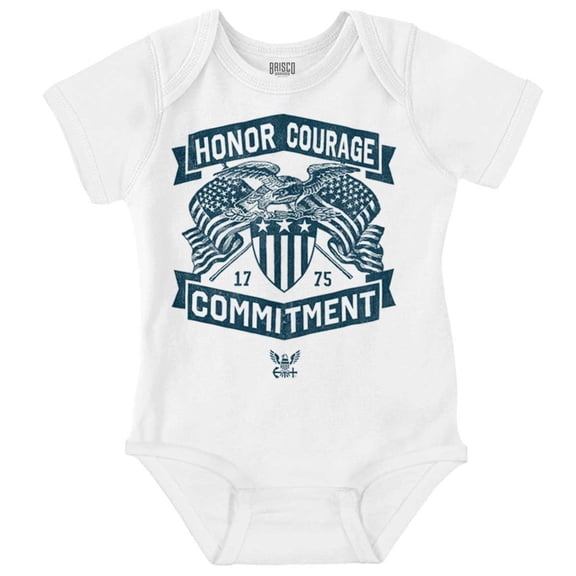 US Navy Logo Honor Courage Commitment Romper Boys or Girls Infant Baby Brisco Brands 12M