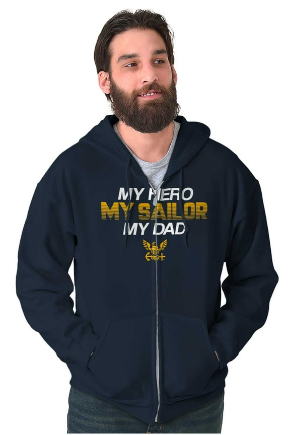 US Navy Logo My Dad Hero Sailor Unisex Plus Size Zip Hoodie Brisco Brands 2X