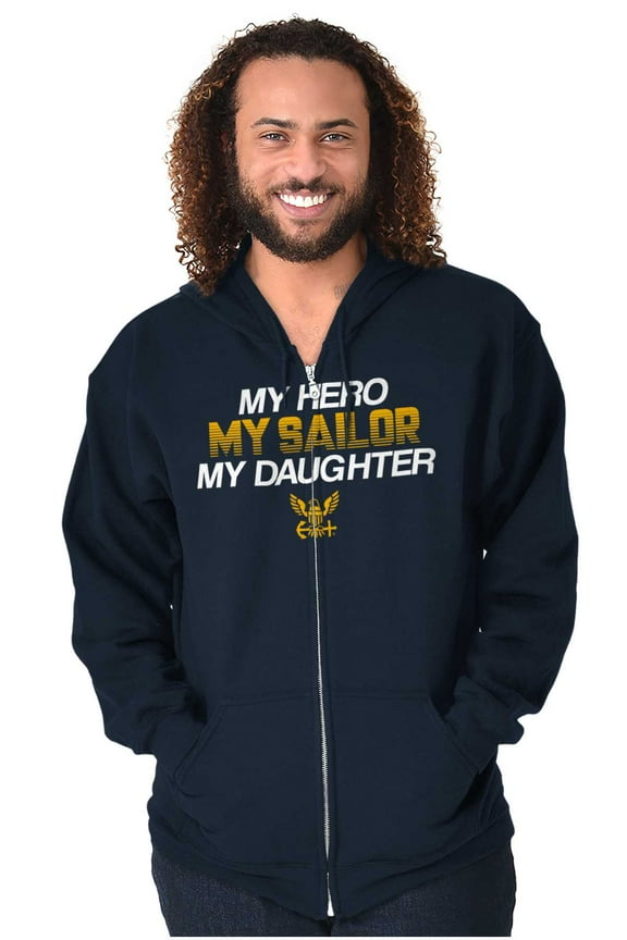 US Navy Logo My Husband Hero Sailor Women Plus Size Zipper Hoodie Brisco Brands 2X