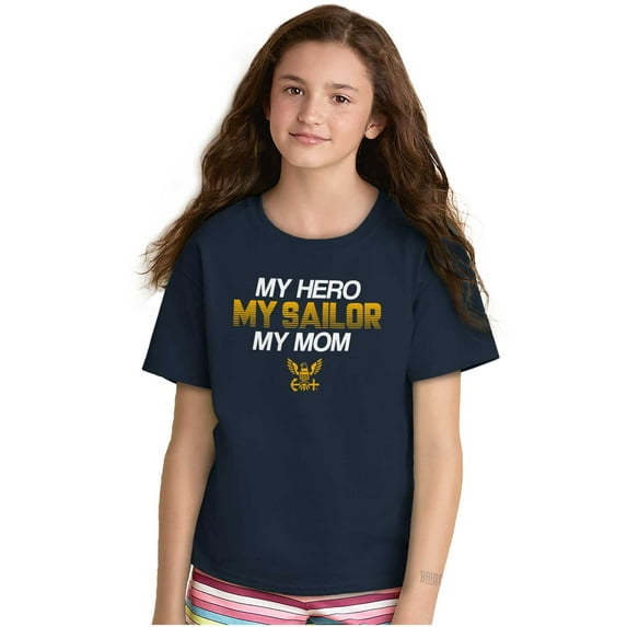 US Navy Logo My Mom Hero Sailor Crewneck T Shirts Boy Girl Teen Brisco Brands L