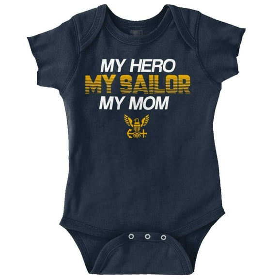 US Navy Logo My Mom Hero Sailor Romper Boys or Girls Infant Baby Brisco Brands 24M