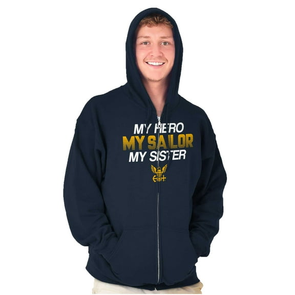 US Navy Logo My Sister Hero Sailor Unisex Plus Size Zip Hoodie Brisco Brands 4X