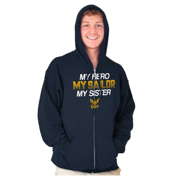 US Navy Logo My Sister Hero Sailor Unisex Plus Size Zip Hoodie Brisco Brands 5X