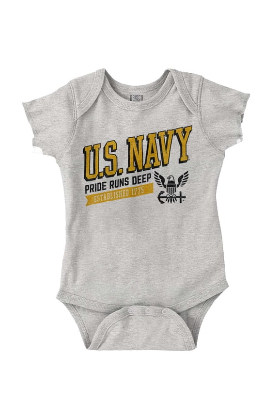 US Navy Logo Pride Runs Deep Est 1775 Romper Boys or Girls Infant Baby Brisco Brands 24M