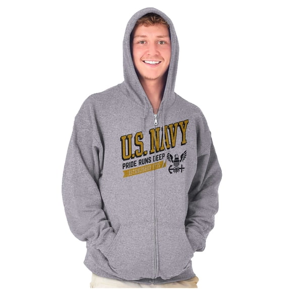 US Navy Logo Pride Runs Deep Est 1775 Unisex Plus Size Zip Hoodie Brisco Brands 4X