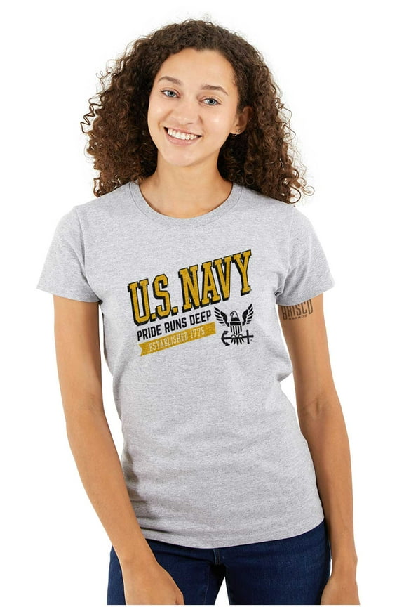 US Navy Logo Pride Runs Deep Est 1775 Women's T Shirt Ladies Tee Brisco Brands S