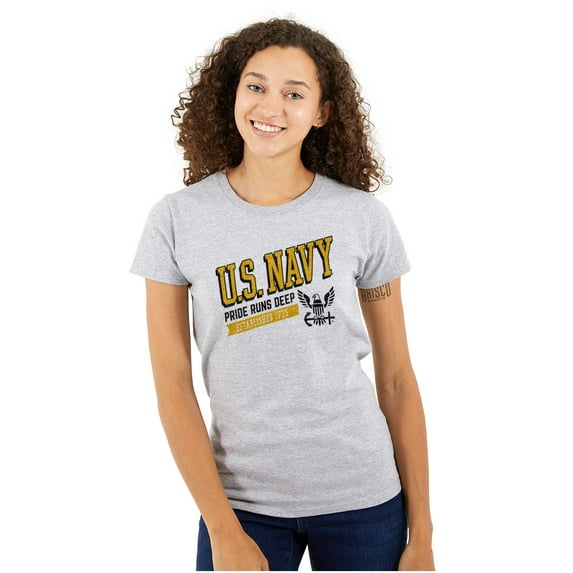 US Navy Logo Pride Runs Deep Est 1775 Women's T Shirt Ladies Tee Brisco Brands X