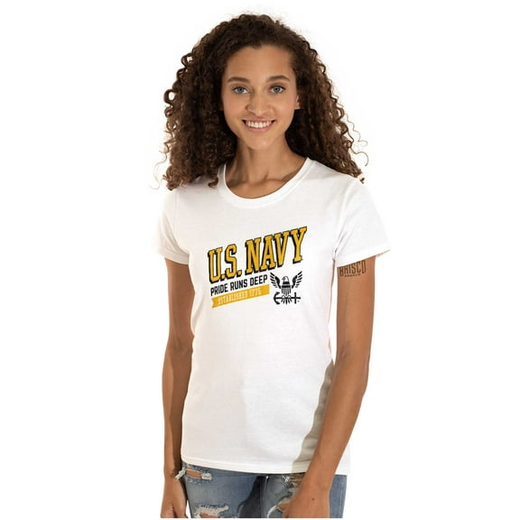 US Navy Logo Pride Runs Deep Est 1775 Women's T Shirt Ladies Tee Brisco Brands X