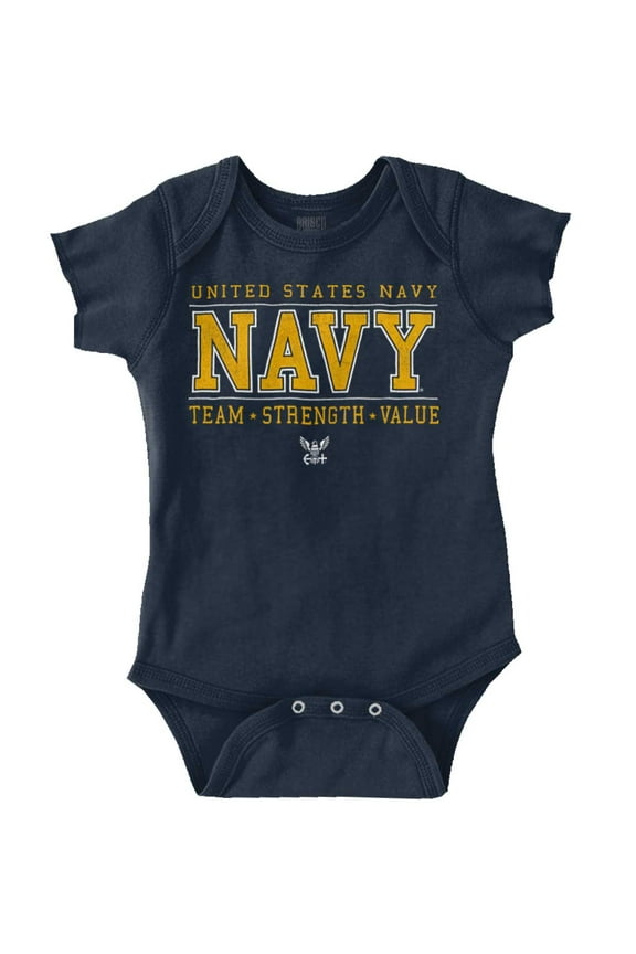 US Navy Logo Team Strength Value Romper Boys or Girls Infant Baby Brisco Brands 18M