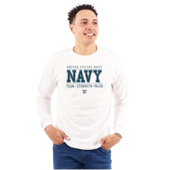 US Navy Logo Team Strength Value Unisex Plus Size Long Sleeve Tee Shirt Brisco Brands 2X