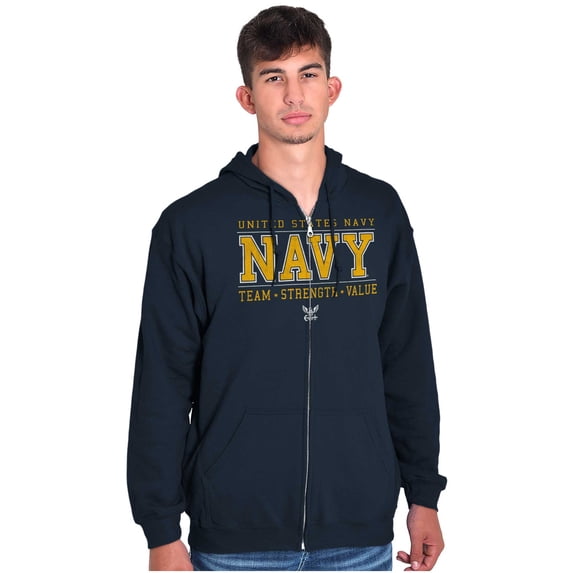 US Navy Logo Team Strength Value Unisex Fleece Graphic Zip Up Hoodie Brisco Brands 4X