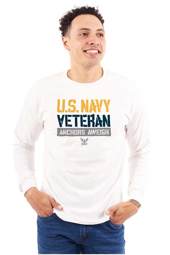 US Navy Logo Veteran Anchors Aweigh Long Sleeve TShirt Men Women Brisco Brands S