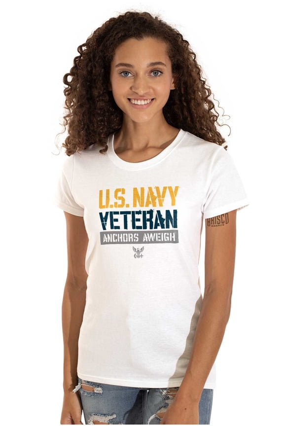 US Navy Logo Veteran Anchors Aweigh Women's T Shirt Ladies Tee Brisco Brands M