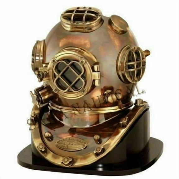 US Navy Mark V Diving Diver Helmet With Wooden Base Helmet Reproduction