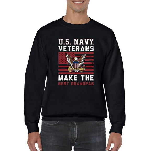 US Navy Mens Graphic Sweatshirt Black - Navy Veterans Best Grandpas Cotton Blend Regular Fit