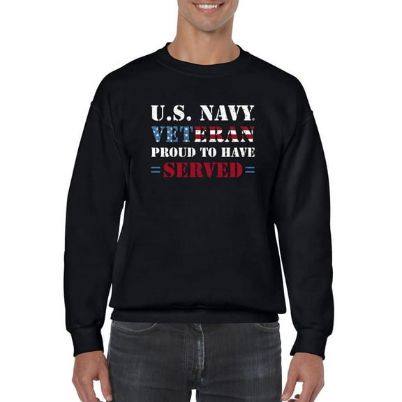 US Navy Mens Graphic Sweatshirt Black - Proud Navy Veteran Cotton Blend Regular Fit