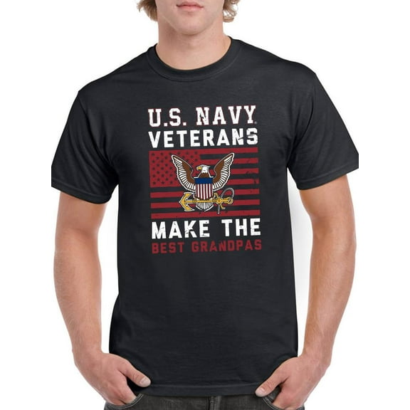 US Navy Mens Graphic Tee Black - Navy Veterans Best Grandpas 100% Cotton Classic Fit