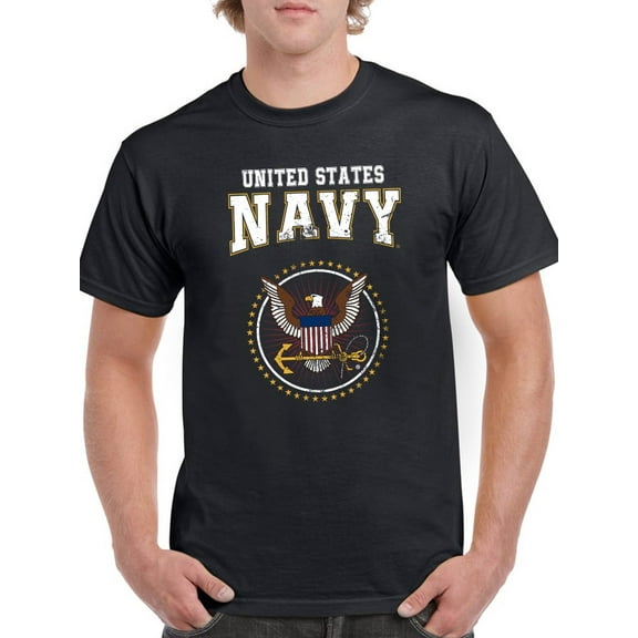 US Navy Mens Graphic Tee Black - U.S. Navy Badge Style 100% Cotton Regular Fit