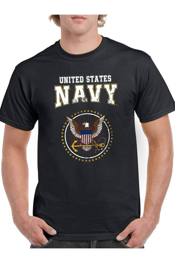 US Navy Mens Graphic Tee Black - U.S. Navy Badge Style 100% Cotton Regular Fit