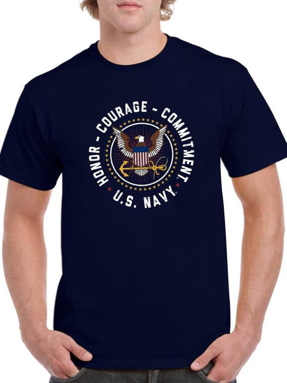 US Navy Mens Graphic Tee Navy - Honor, Courage, Commitment 100% Cotton Classic Fit