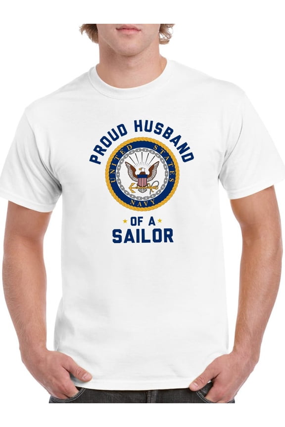 US Navy Mens Graphic Tee White - Proud Husband Of A Sailor 100% Cotton Regular Fit