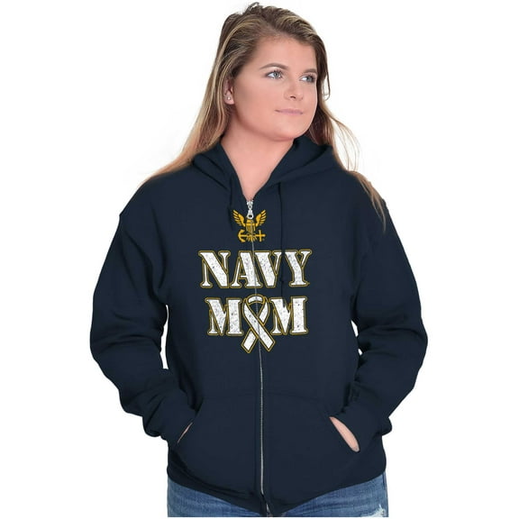 US Navy Mom Military Support Ribbon Women Plus Size Zipper Hoodie Brisco Brands 5X