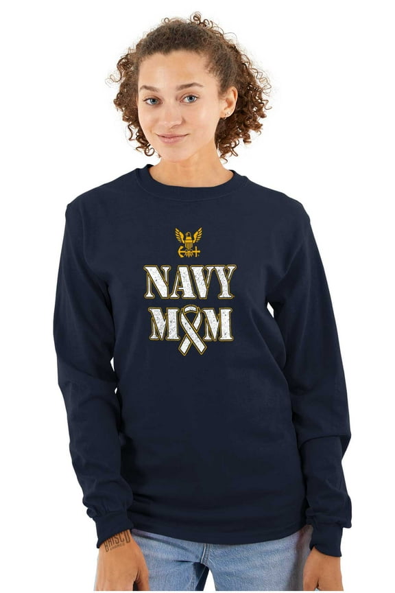 US Navy Mom Military Support Ribbon Women's Long Sleeve T Shirt Brisco Brands X