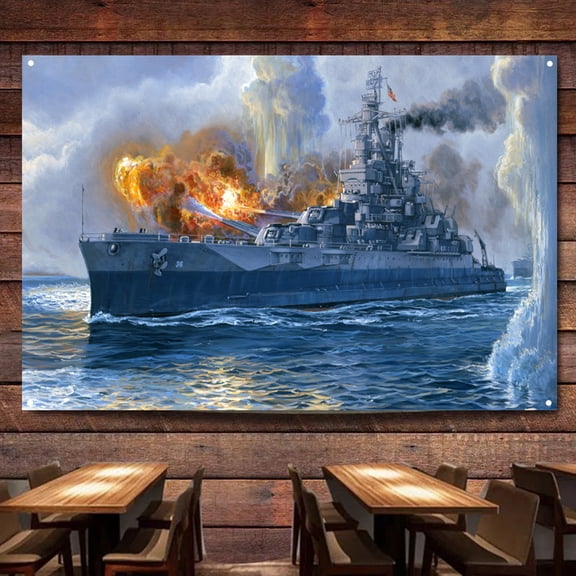 US Navy Nevada warships Flag Banner Wall Chart Canvas Painting WW II Military Historical Posters & Prints Wall Art Decoration Tapestry For Room, Classroom, Home, Bedroom,38X57 inches