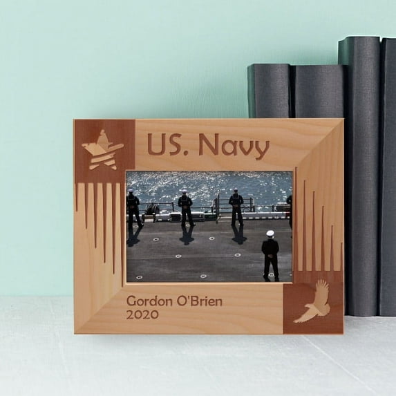 US Navy Personalized Wooden Frame-5" x 3 1/2" Brown Horizontal