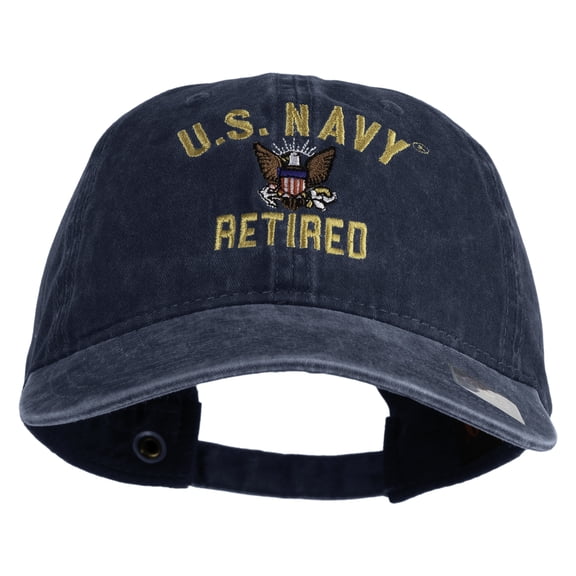 US Navy Retired Embroidered Washed Solid Pigment Dyed Cotton Twill Brass Buckle Cap - Navy OSFM