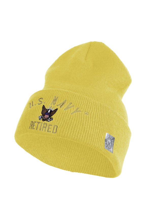 US Navy Retired Military Embroidered 12 inch Cuffed Knit YP Long Beanie - Gold OSFM