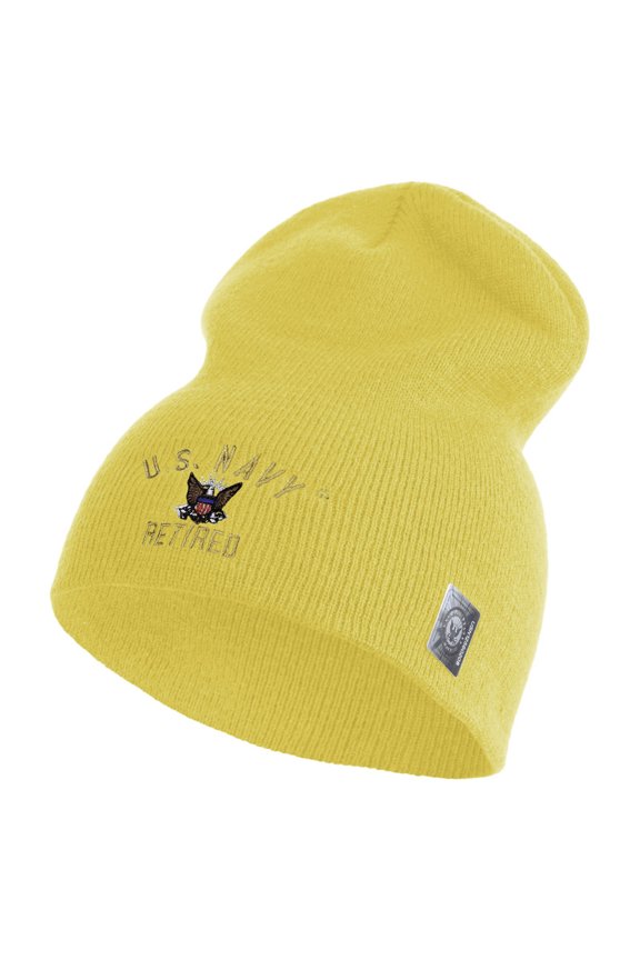 US Navy Retired Military Embroidered Heavyweight Classic Knit YP Short Beanie - Gold OSFM