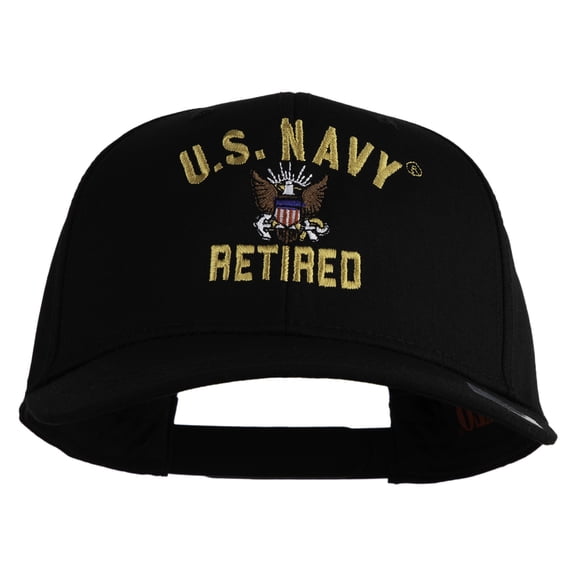 US Navy Retired Military Embroidered Solid Cotton Twill Pro Style Cap - Black OSFM