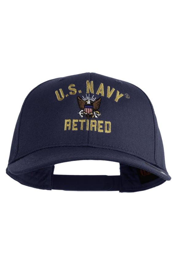 US Navy Retired Military Embroidered Solid Cotton Twill Pro Style Cap - Navy OSFM